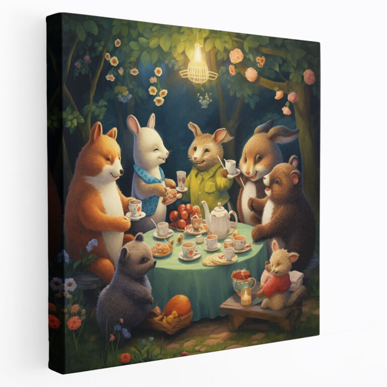 Nursery Canvas Print: Animals Tea Party - Nursery, Wall Art, Nursery, Tea Party