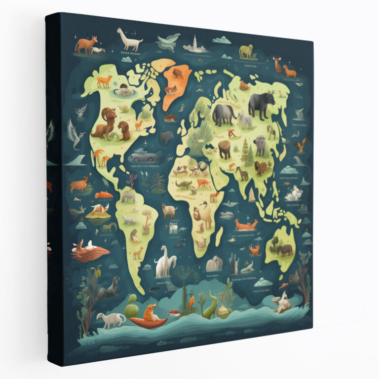 Nursery Wall Decoration: Animal World Map - Nursery, Animals, Canvas, Continents