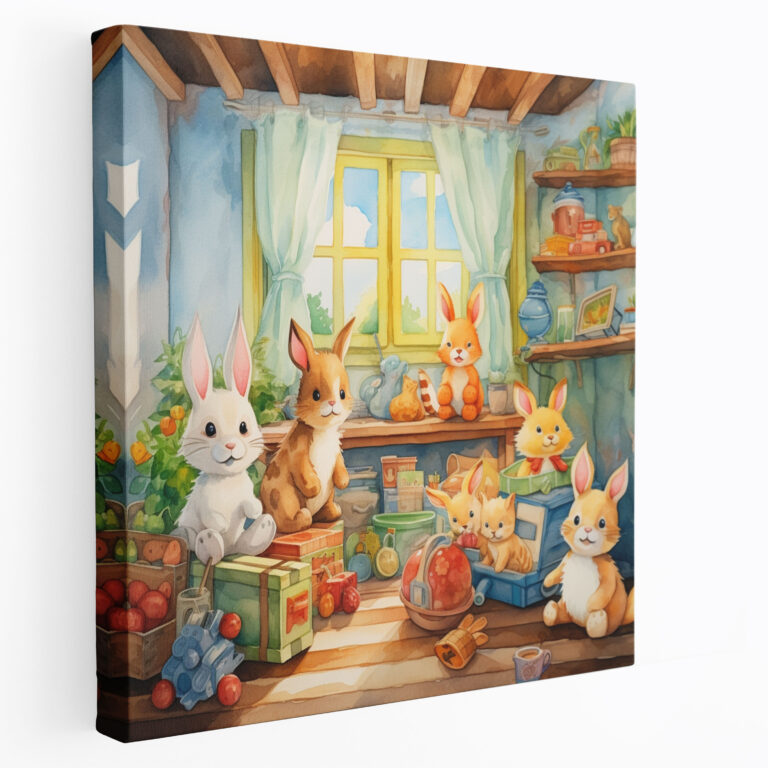 Nursery Watercolor Canvas Print - Nursery, Canvas Print, Cute Animal Nursery Scene, Canvas