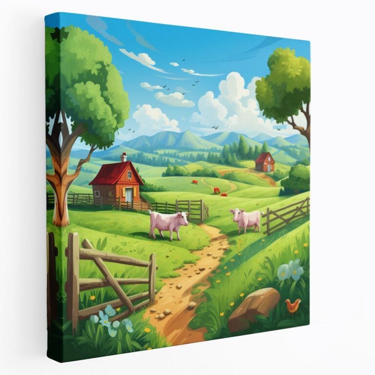 Nursery Farmyard Canvas Print - Nursery, Wall Art, Home Decoration, Cartoon Illustration