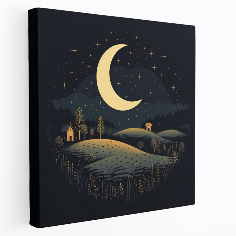 Nursery Moonlit Night Canvas Print - Nursery, Minimalist Design, Wall Decoration, Canvas Wall Art