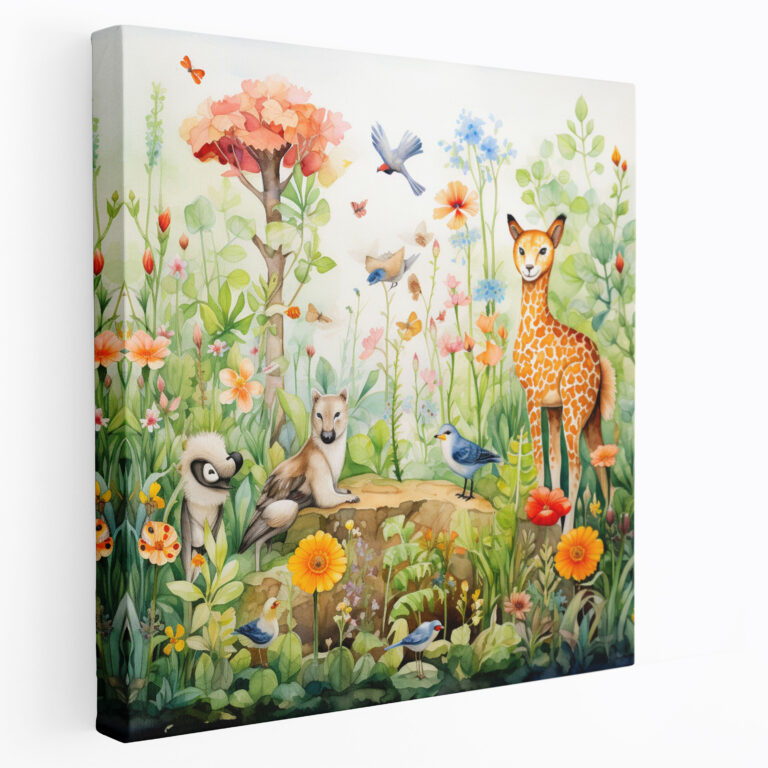 Nursery Whimsical Watercolor Canvas Print - Nursery, Canvas Print, Animals, Whimsical Watercolor Drawings
