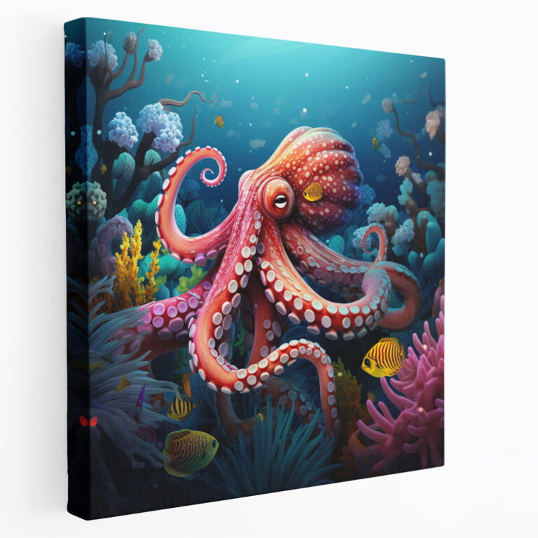 Octopus Wall Decoration - Vibrant Digital Illustration - Octopus, Coral Reefs, Vibrant, Digital Illustration