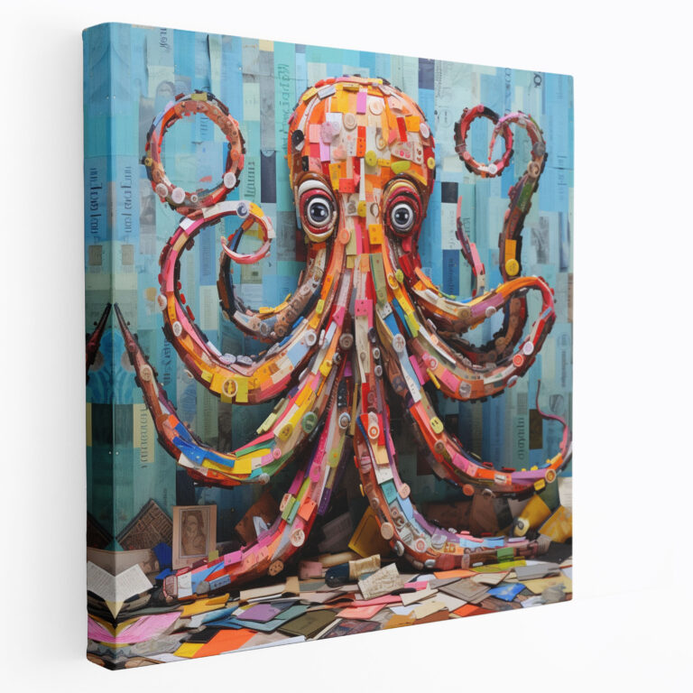 Octopus Canvas Print - Colorful Collage Artwork - Octopus, Wall Art, Canvas Wall Art, Magazine Cutouts