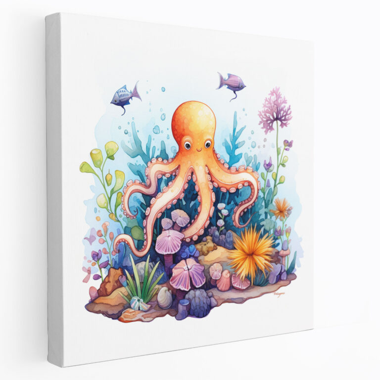 Octopus Wall Art - Whimsical Watercolor Canvas Print - Octopus, Whimsical Watercolor Illustration, Canvas Print, Canvas
