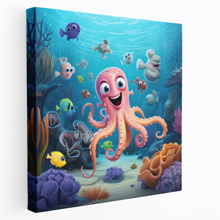 Octopus Wall Decoration - Playful Cartoon Illustration - Octopus, Canvas Print, Friendly, Canvas Wall Art