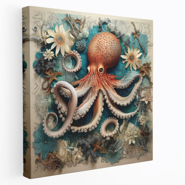 Marine Collage Canvas Print - Octopus, Home Decoration, Collage, Wall Art