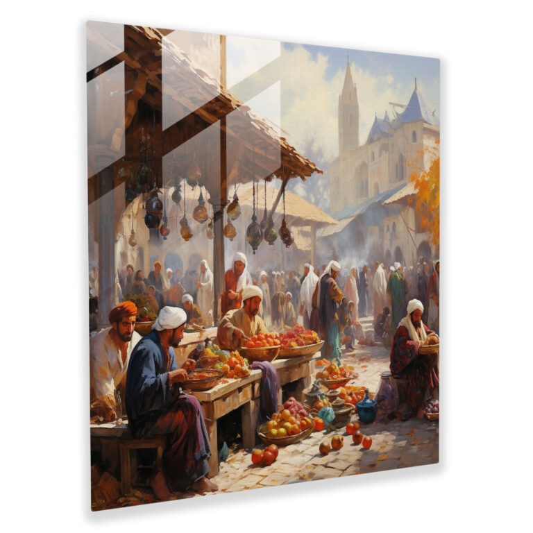 Ottoman Bazaar Glass Print - Ottoman Empire, Bustling Ottoman Market, Ottoman Empire, Exotic Goods
