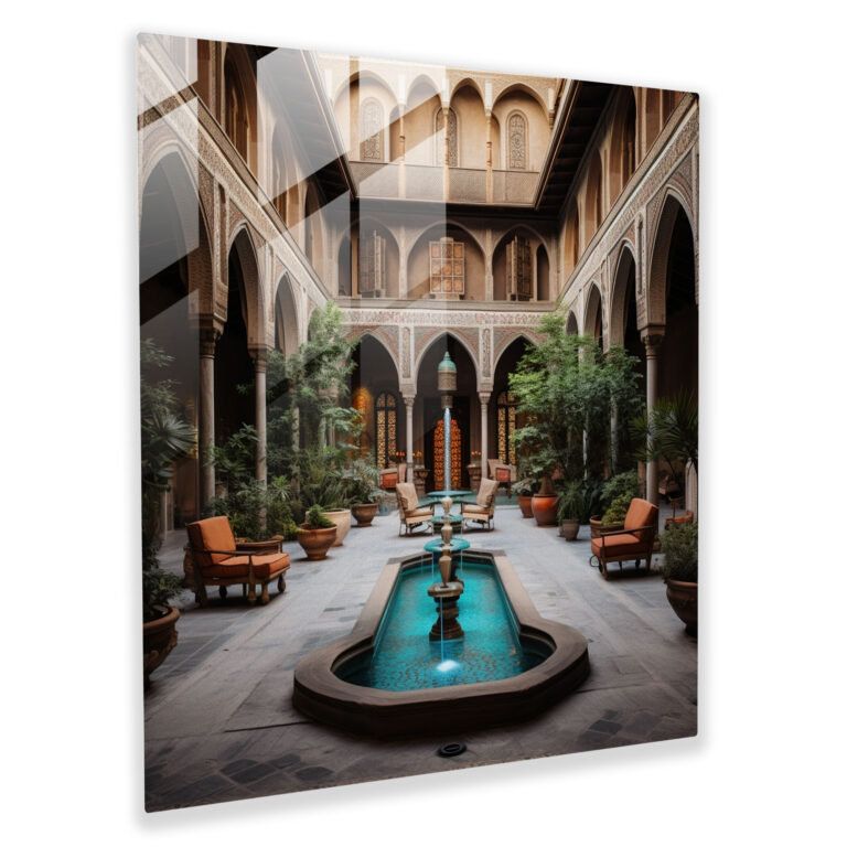 Ottoman Empire Glass Print - Serene Courtyard - Ottoman Empire, Wall Decoration, Modern Art, Ottoman Empire