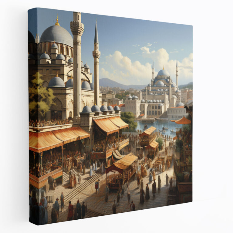 Panoramic Ottoman Empire Cityscape Canvas Print - Grand Architecture and Bustling Streets