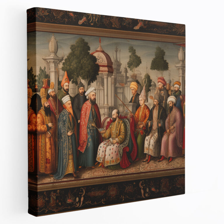 Opulent Ottoman Court Scene Miniature Painting - Wall Decoration