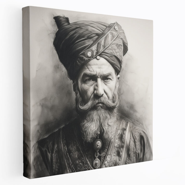 Ottoman Sultan Portrait Charcoal Canvas