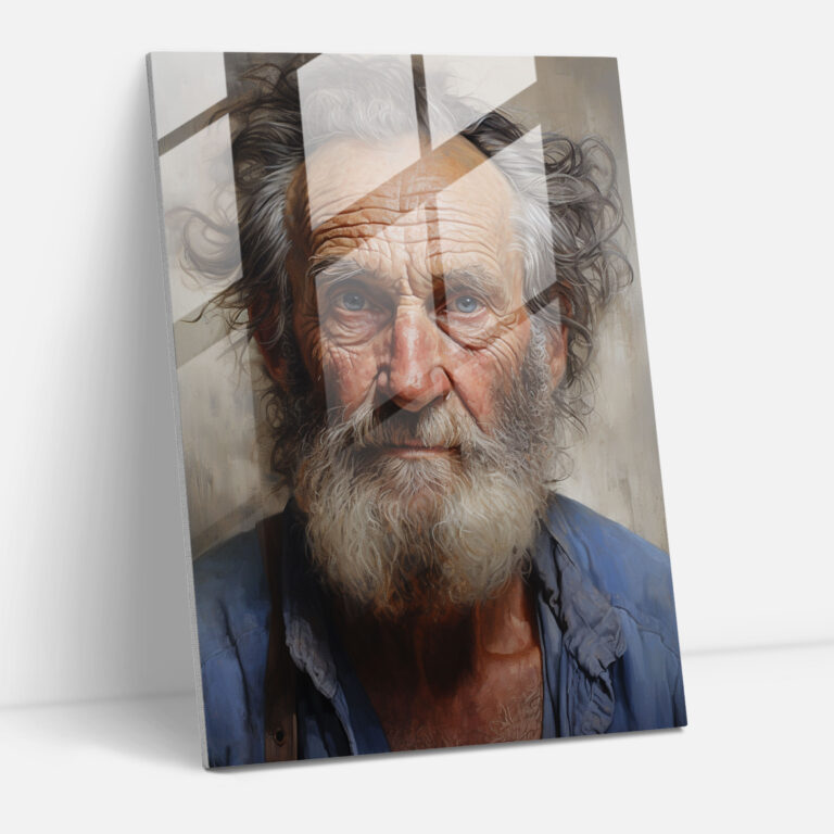 Old Peoples Realistic Portrait Painting Glass Print - Old Peoples, Old Man, Home Decoration, Wall Decoration
