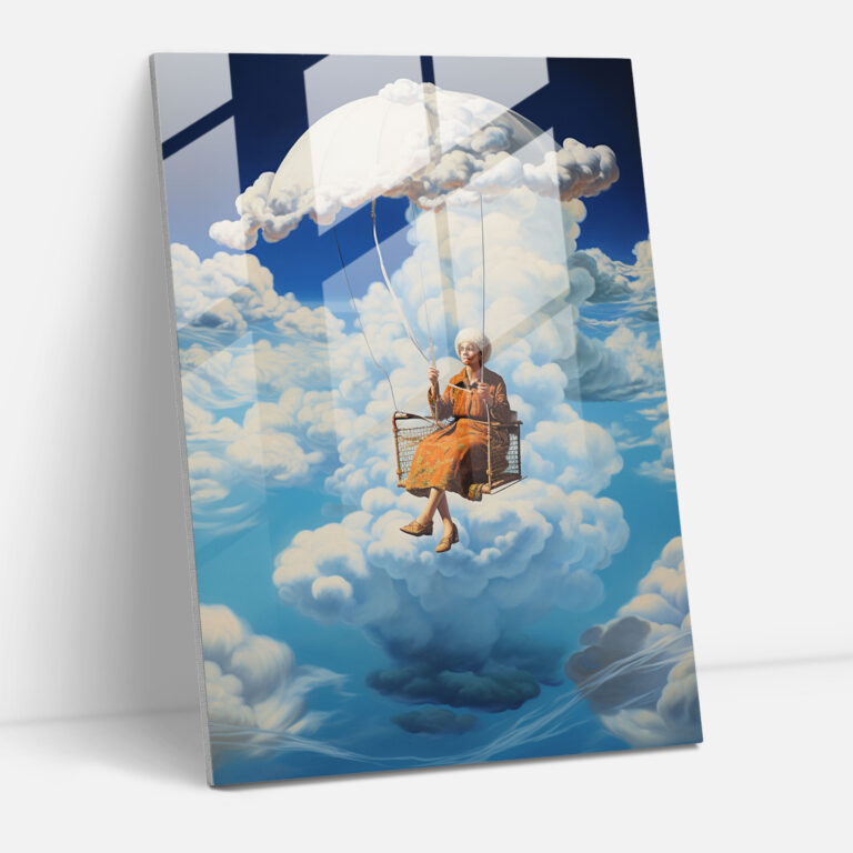 Old Peoples Surrealistic Art Glass Print - Old Peoples, Modern Art, Sea Of Clouds, Floating
