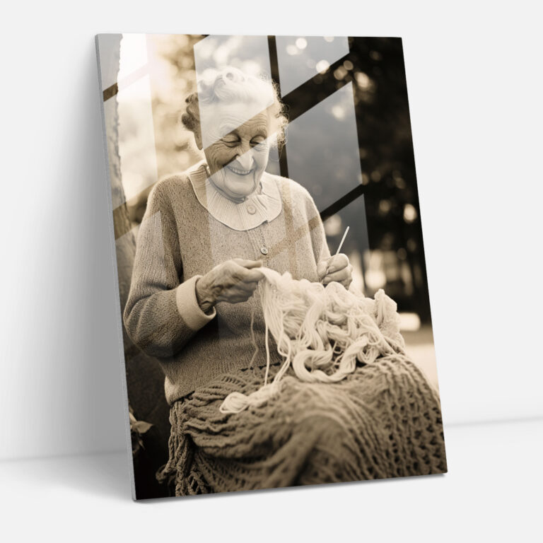 Old Peoples Glass Print - Old Peoples, Glass Print, Knitting, Home Decoration