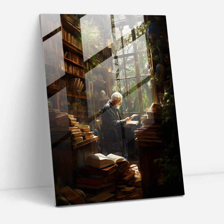 Cozy Study Glass Print - Old Peoples, Wall Decoration, Glass Art, Modern Art