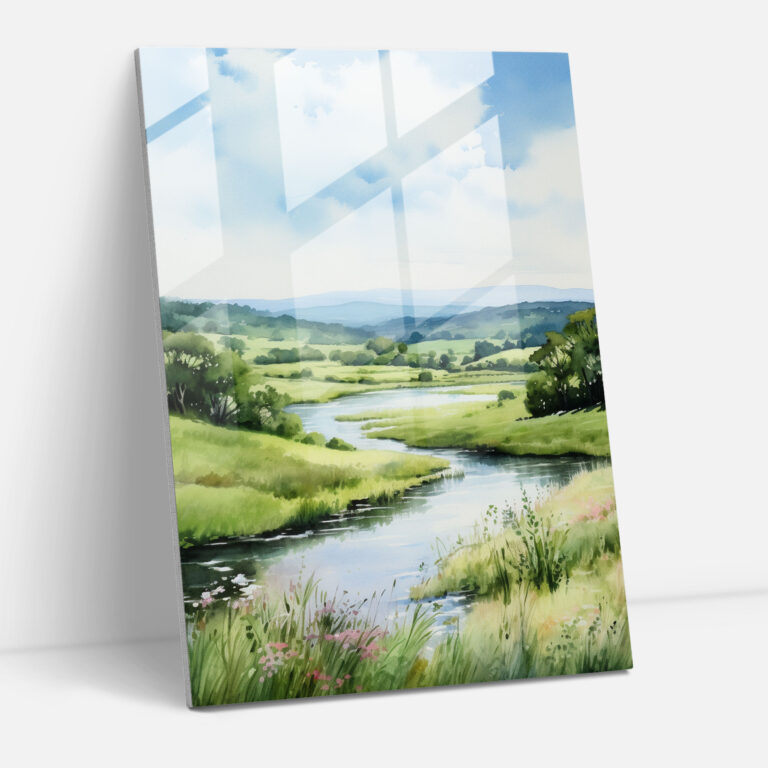 Oppenheimer Glass Wall Art - Serene Countryside - Oppenheimer, Watercolor, Glass Art, Wall Decoration
