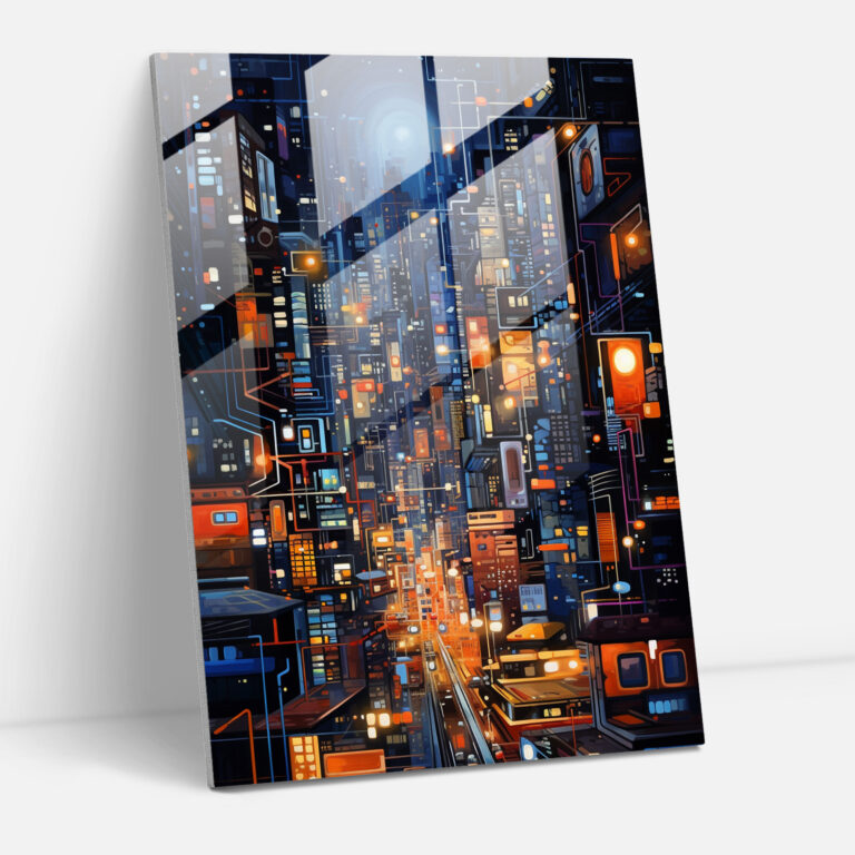 Oppenheimer Glass Wall Art - Urban Nights - Oppenheimer, Home Decoration, Night, Contemporary Cityscape