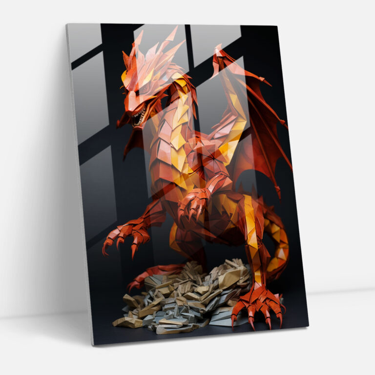 Origami Modern Art - Origami, Origami Dragon, Wall Decoration, Fiery Hues