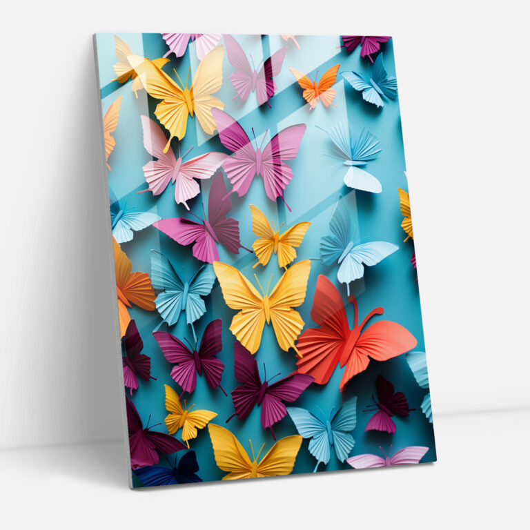 Origami Glass Print - Colorful Butterflies - Origami, Colorful Butterflies, Origami, Wall Decoration