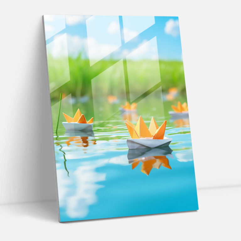 Origami Glass Print - Peaceful Boats - Origami, Glass Wall Art, Peaceful, Glass Art