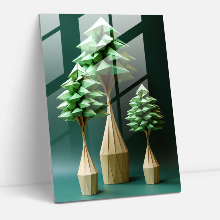 Origami Glass Print - Resilient Trees - Origami, Growth, Glass Wall Art, Glass Art