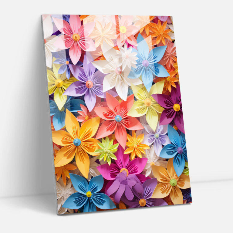 Origami Glass Print - Vibrant Flowers - Origami, Glass Wall Art, Vibrant Flowers, Wall Decoration