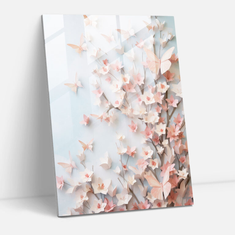 Origami Glass Wall Art - Delicate Butterflies - Origami, Glass Print, Home Decoration, Serene Garden