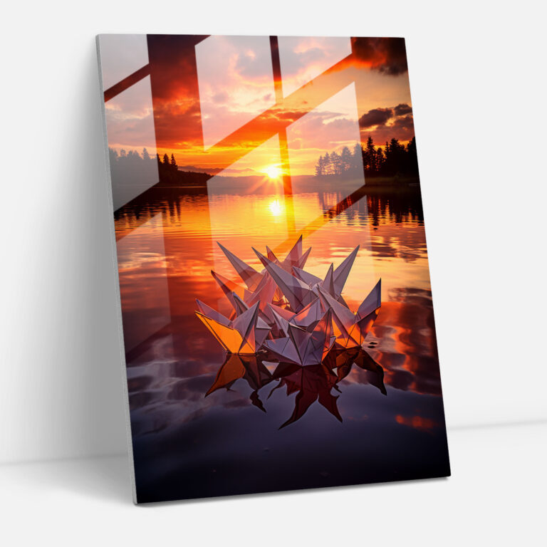Origami Glass Print - Folded Cranes - Origami, Tranquil Lake, Glass Art, Peace