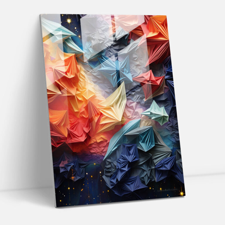 Cosmic Origami Glass Wall Art - Origami, Wall Decoration, Origami, Subtle Colors