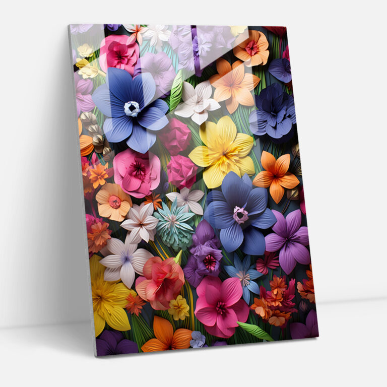 Blooming Origami Glass Print - Origami, Delicate Petals, Origami, Vibrant Colors
