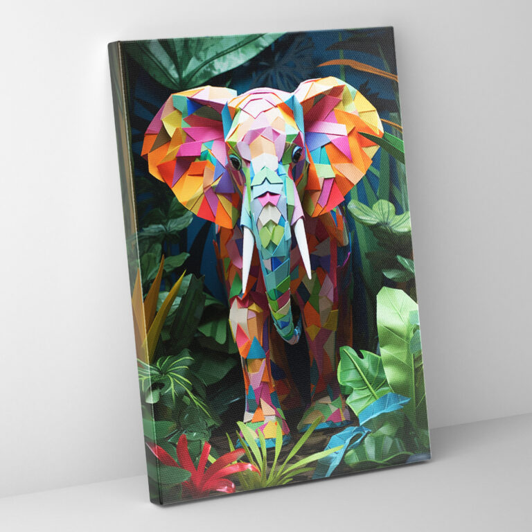 Watercolor Origami Elephant Canvas Print - Origami, Canvas, Vibrant, Captivating