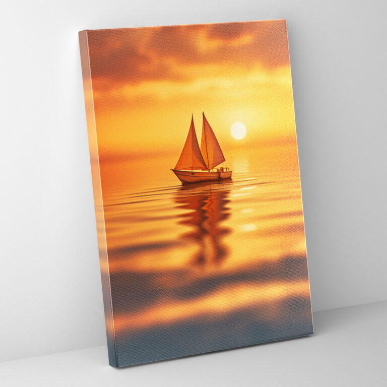Sunset Origami Sailboat Canvas Print - Origami, Wanderlust, Golden Sunset, Canvas Wall Art