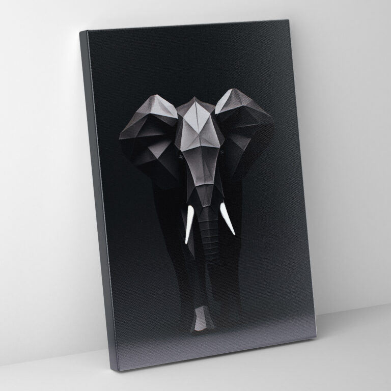 Origami Elephant Wall Art - Origami, Black And White, Strength, Canvas Print
