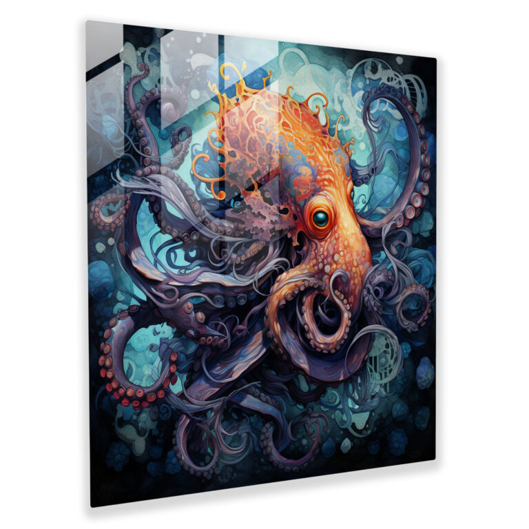 Swirling Octopus Glass Print - Octopus, Glass Art, Glass Print, Wall Decoration