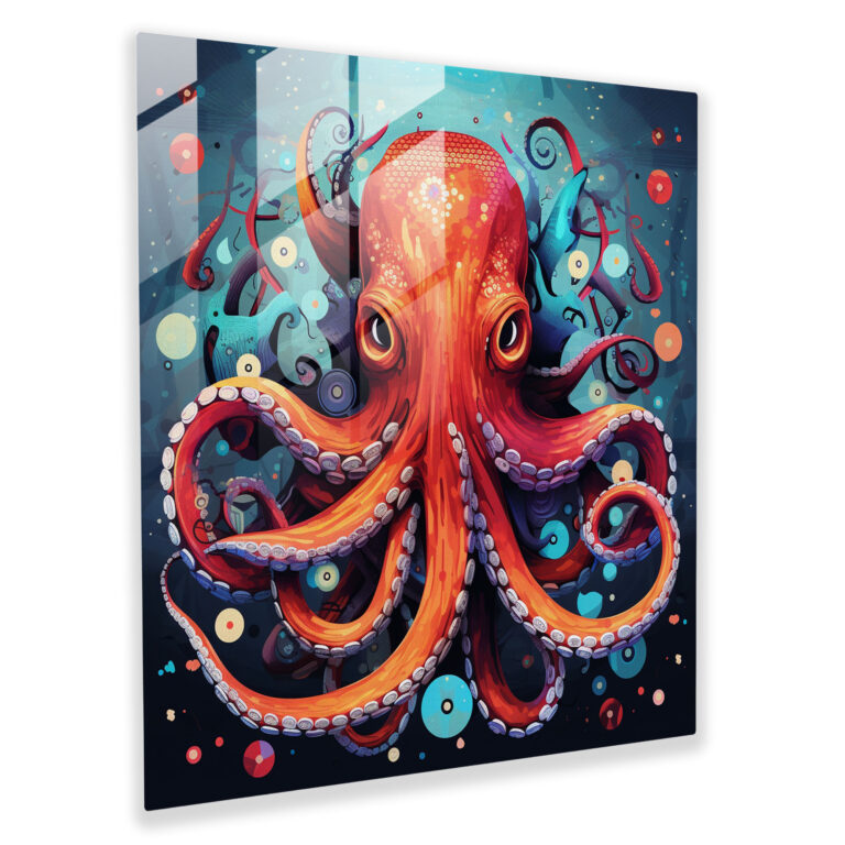 Vibrant Octopus Glass Print - Octopus, Octopus, Bold Colors, Marine Life