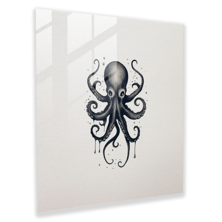Minimal Octopus Glass Print - Octopus, Home Decoration, Octopus, Negative Space