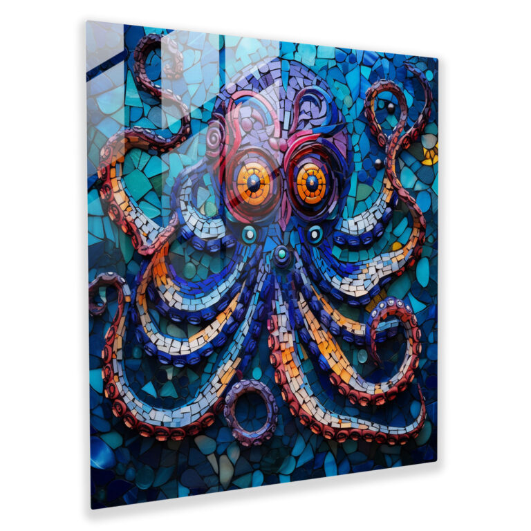 Mosaic Octopus Glass Print - Octopus, Glass Wall Art, Glass Art, Home Decoration