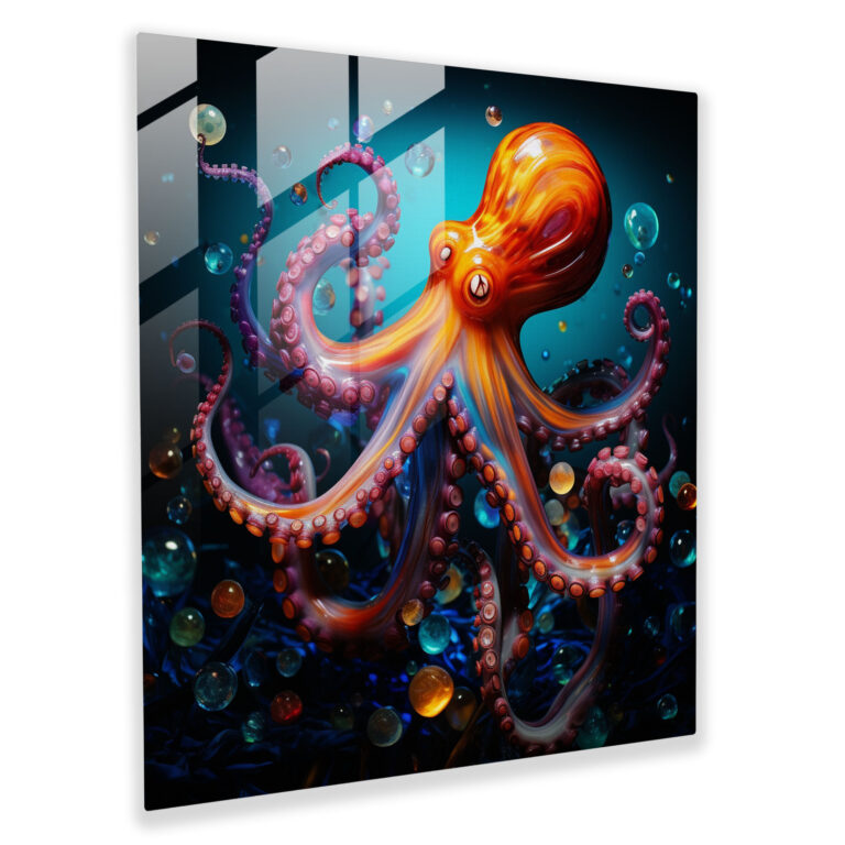 Octopus Glass Print - Modern Abstract Ocean Wall Decoration - Octopus, Abstract Art, Glass Wall Art, Modern Art