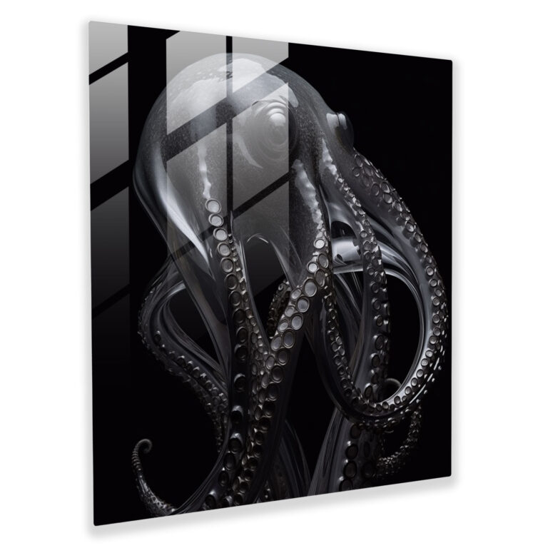 Octopus Glass Print - Minimalist Monochrome Wall Decoration - Octopus, Glass Art, Home Decoration, Intricate Details
