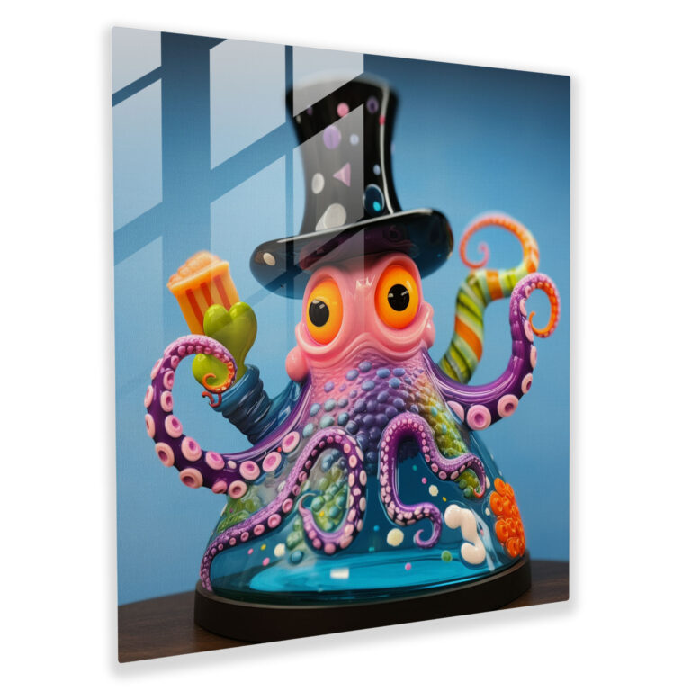 Octopus Glass Print - Whimsical Sea Creature Wall Decoration - Octopus, Wall Decoration, Sea Creatures, Whimsical Design