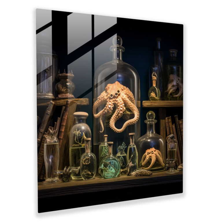 Octopus Glass Print - Vintage Maritime Wall Decoration - Octopus, Glass Art, Glass Wall Art, Modern Art