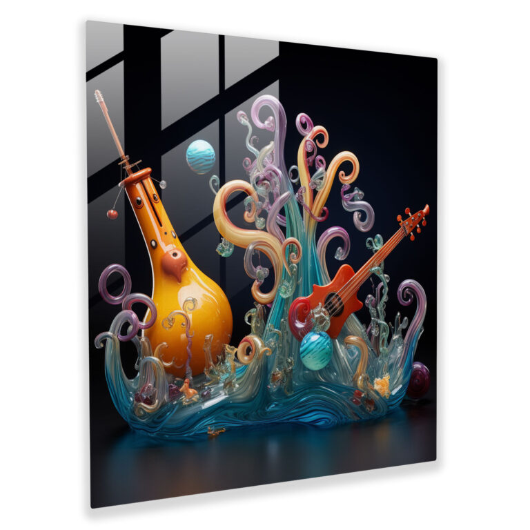 Octopus Glass Print - Whimsical Underwater Orchestra Decoration - Octopus, Whimsical Design, Underwater Theme, Vibrant Colors