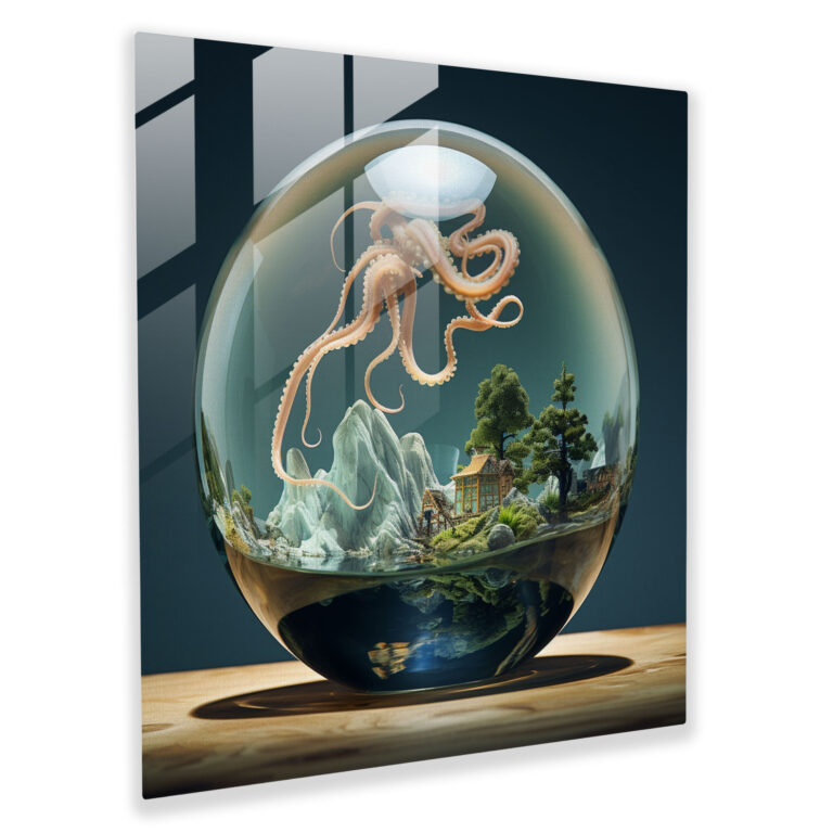 Octopus Glass Print - Surreal Dreamlike Wall Decoration - Octopus, Glass Wall Art, Wall Decoration, Modern Art