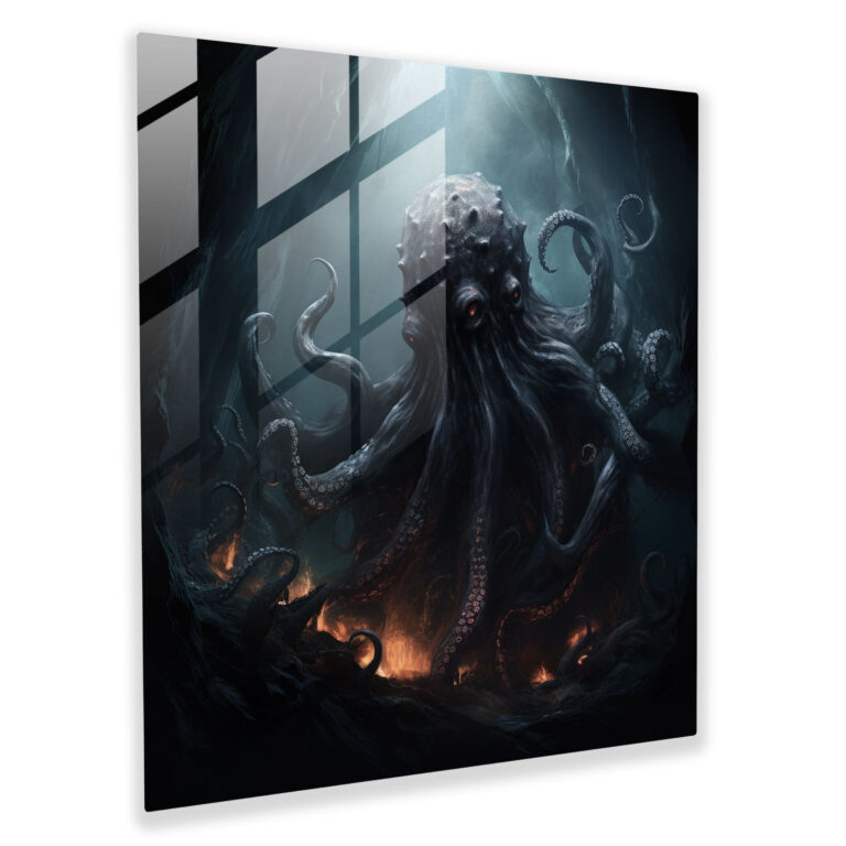 Abyssal Octopus Glass Print - Octopus, Modern Art, Wall Decoration, Mysterious Beauty