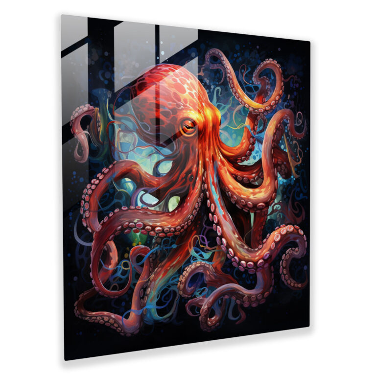 Harmonious Octopus Glass Print - Octopus, Visually Stunning, Glass Wall Art, Modern Art