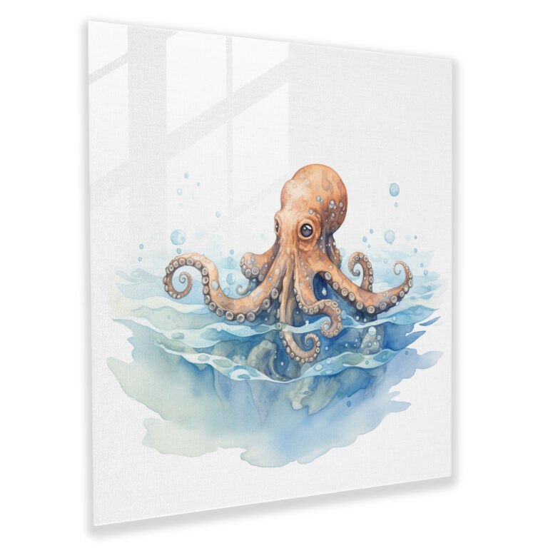 Elegant Octopus Glass Print - Octopus, Modern Art, Home Decoration, Wall Decoration