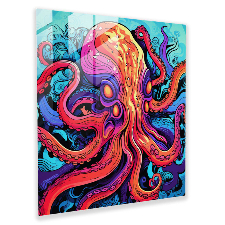 Psychedelic Octopus Glass Print - Octopus, Wall Decoration, Glass Art, Octopus