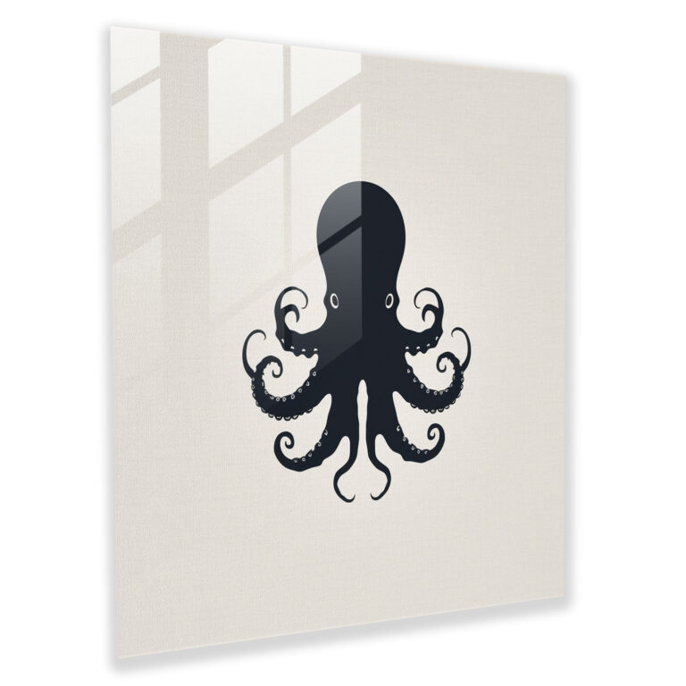 Minimal Octopus Glass Print - Octopus, Glass Art, Glass Wall Art, Glass Print