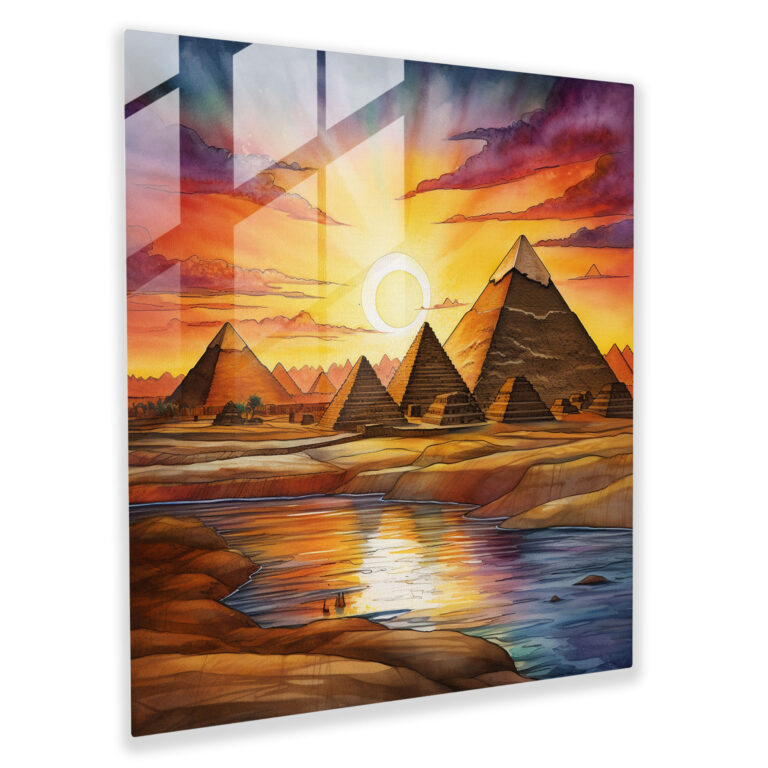 Papyrus Glass Print: Egyptian Sunset - Papyrus, Wall Decoration, Glass Print, Egypt